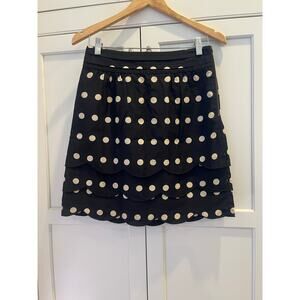 Anthropologie Floreat Polka Dot Scalloped Cotton Silk Sz. 4 black ivory NWT